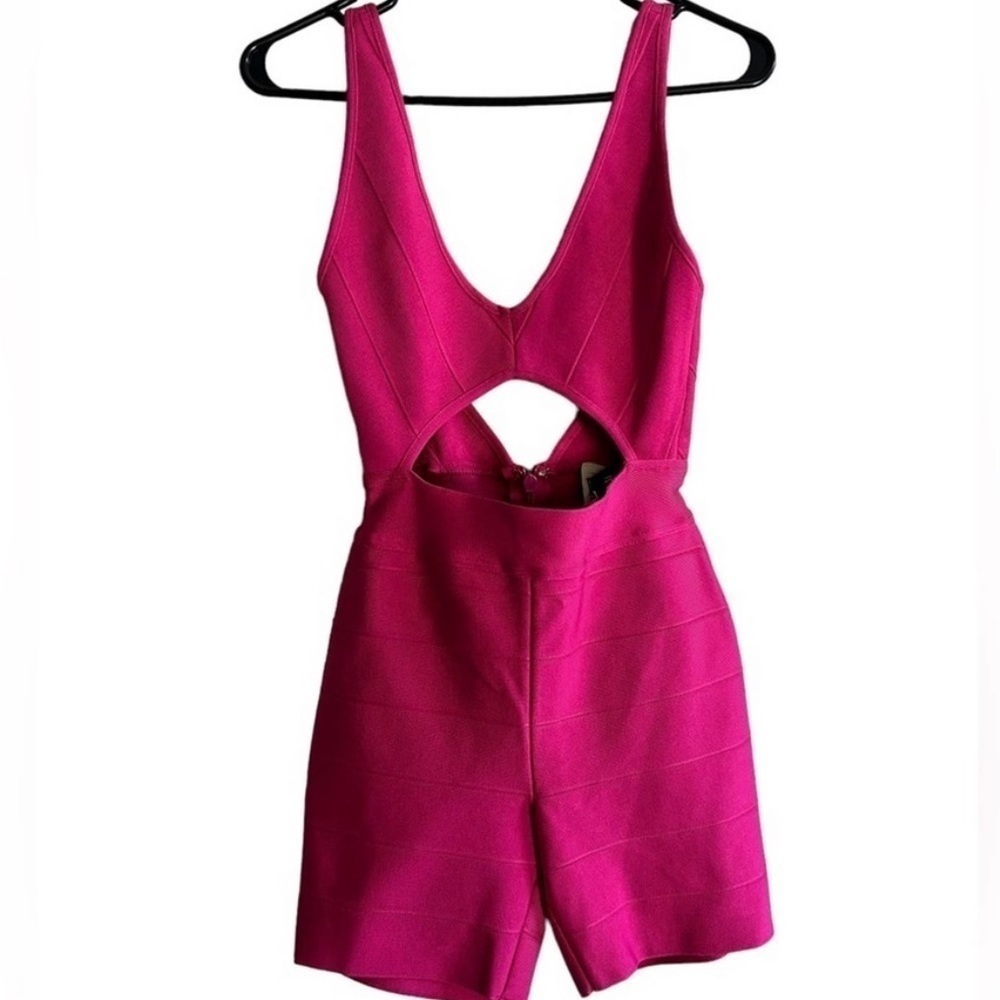 RARE HERVE LEGER X FOREVER 21 Pink Bandage Cut Out Romper - Picture 12 of 13